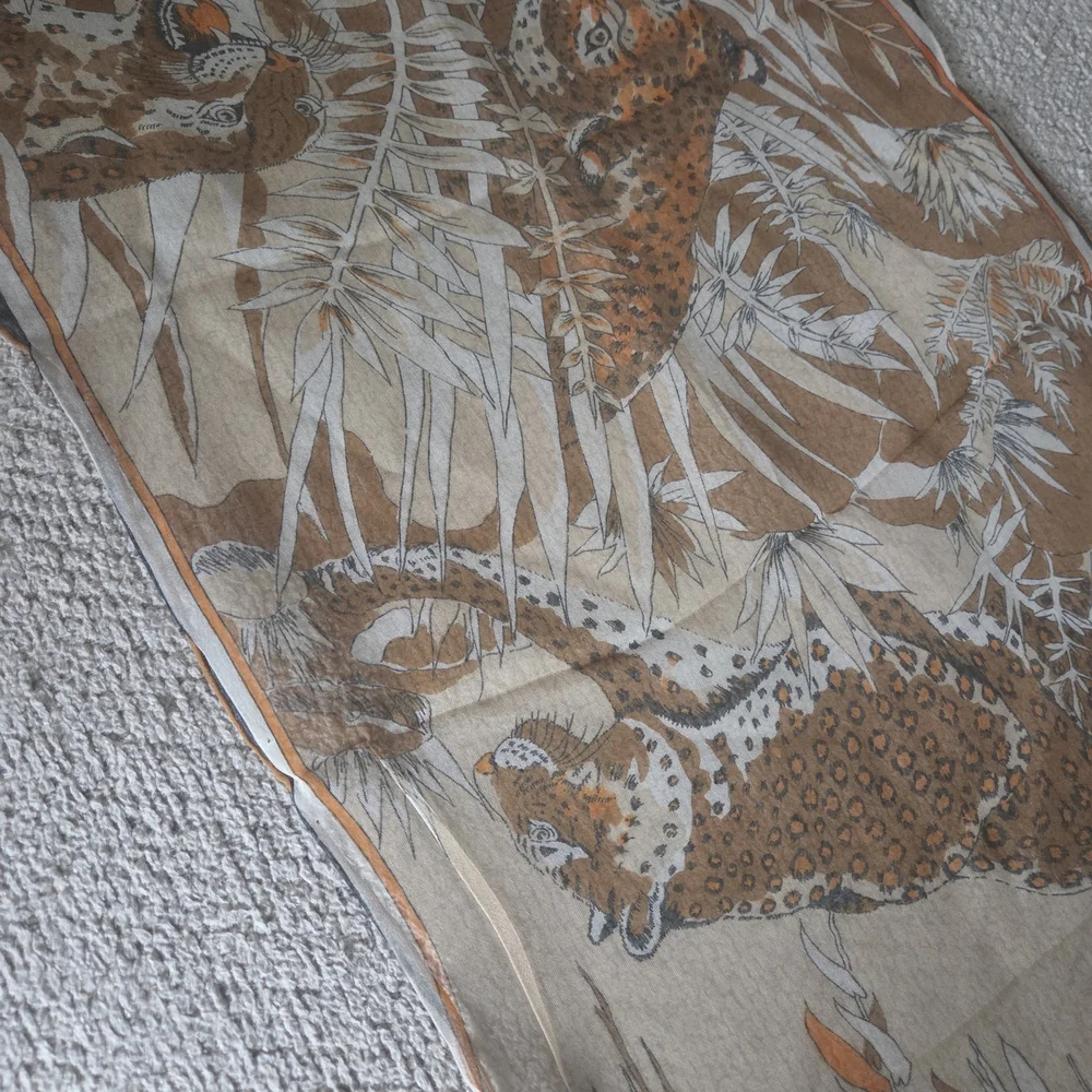 Vintage Burmel Leopard Jungle Print Scarf Safari Animal Signed Retro 70s 80s